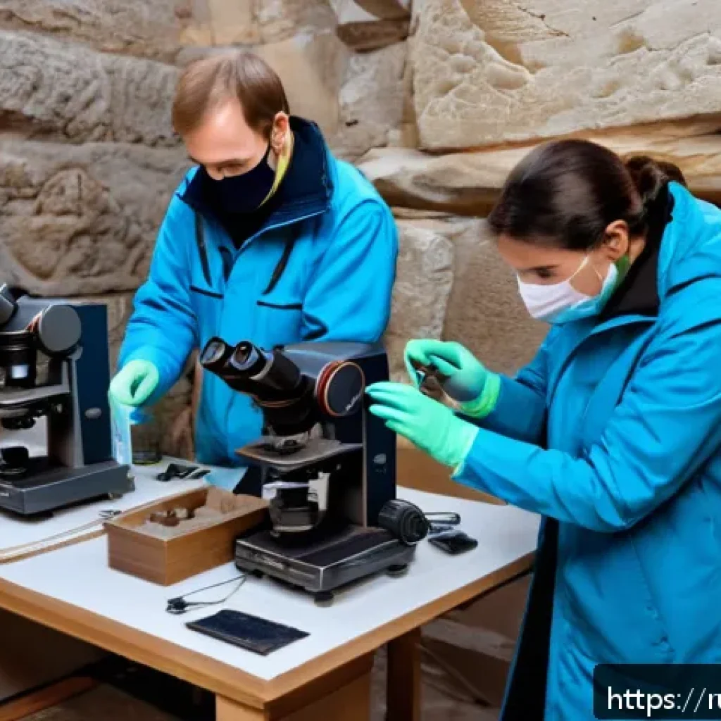 문화재수리기술자와 협력해야 하는 관련 직군 - A group of cultural heritage conservators meticulously examining an ancient Russian monument indoors...