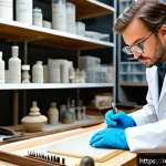 Home 21 문화재수리기술자 직업 전망과 성장 가능성 - A skilled art restorer carefully working in a bright, well-equipped workshop filled with historical ...