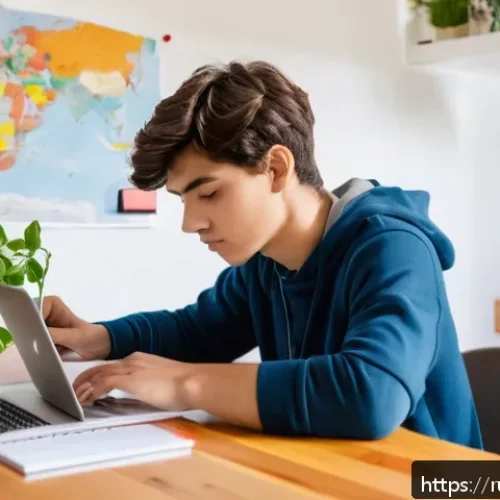 Home 31 문화재수리기술자 시험 준비 중 동기 유지 방법 - A focused young adult student sitting at a neat desk in a cozy, sunlit room, wearing casual comforta...