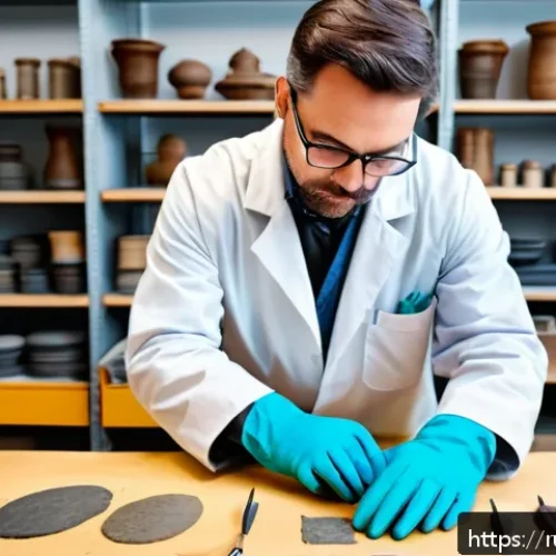 Home 30 문화재수리기술자 실기시험 준비 전략 - A professional restoration workshop scene with a focused adult restorer wearing protective gloves an...
